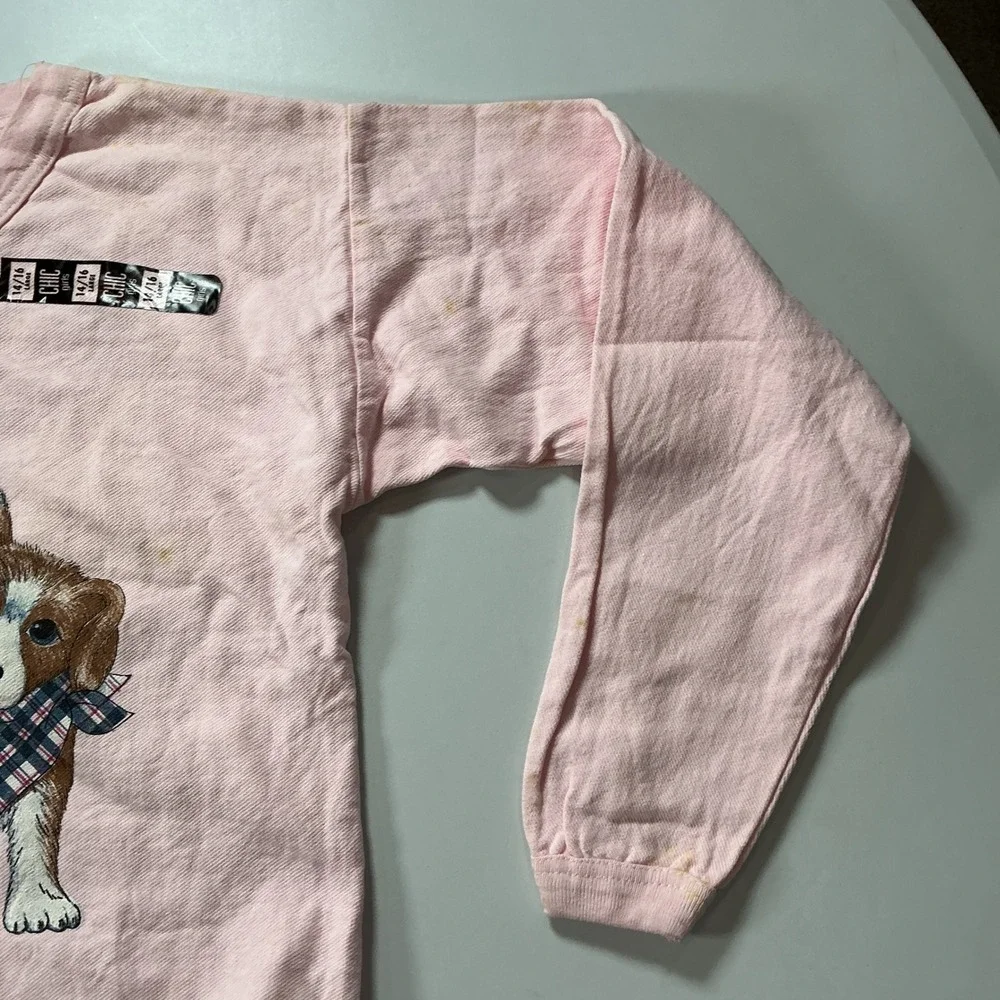 VTG USA Made 90s Puppy Dog Sweatshirt Girls Large 14 16 Pink